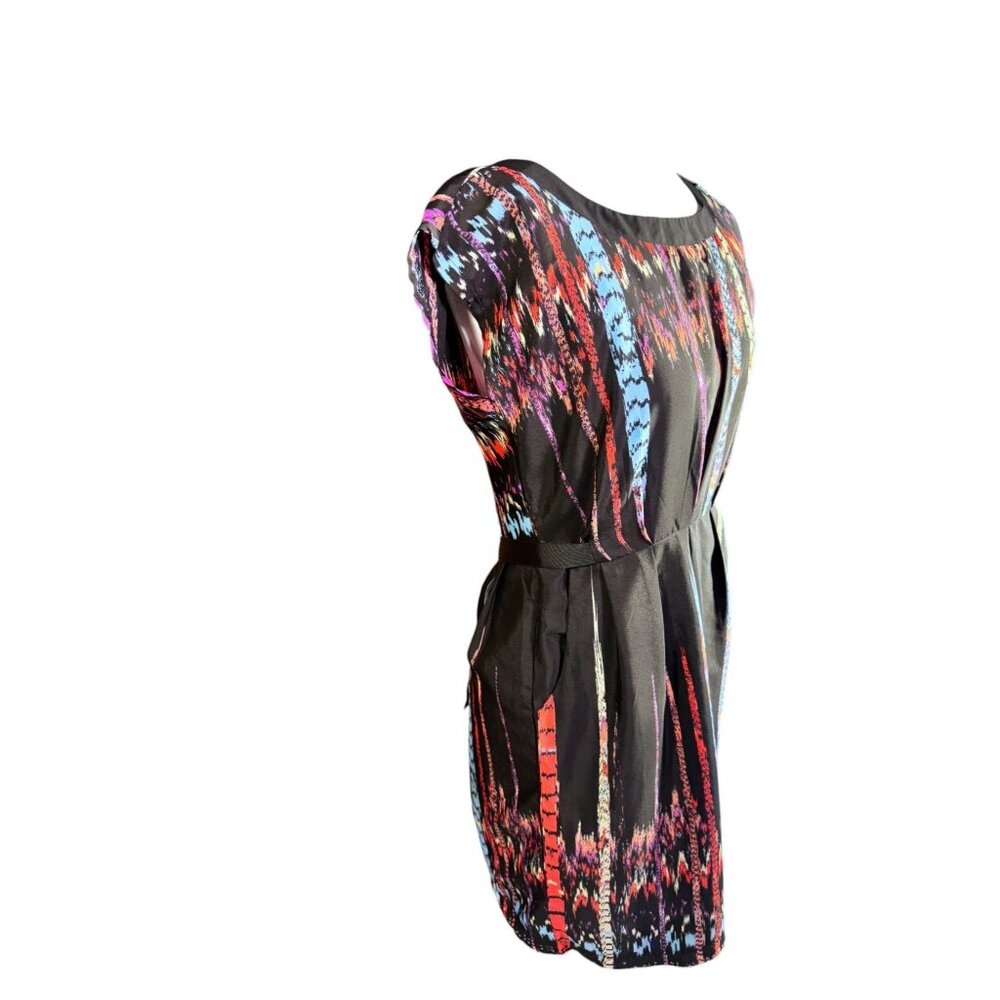Be Bop Womens Sleeveless Black Multicolor Dress With Back Zipper & Tie Belt - Picture 4 of 10